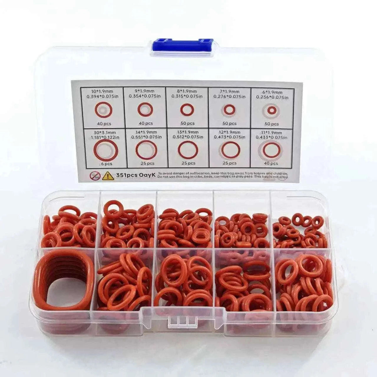 351pcs Silicone O-Ring Set, 10 Sizes, Oil and Heat Resistant-Default Title