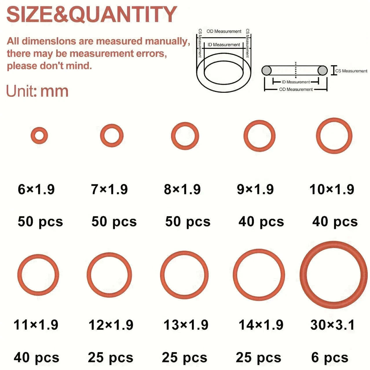 351pcs silicone O-ring set, 10 sizes, oil and heat resistant, suitable for cars and pipelines-Default Title