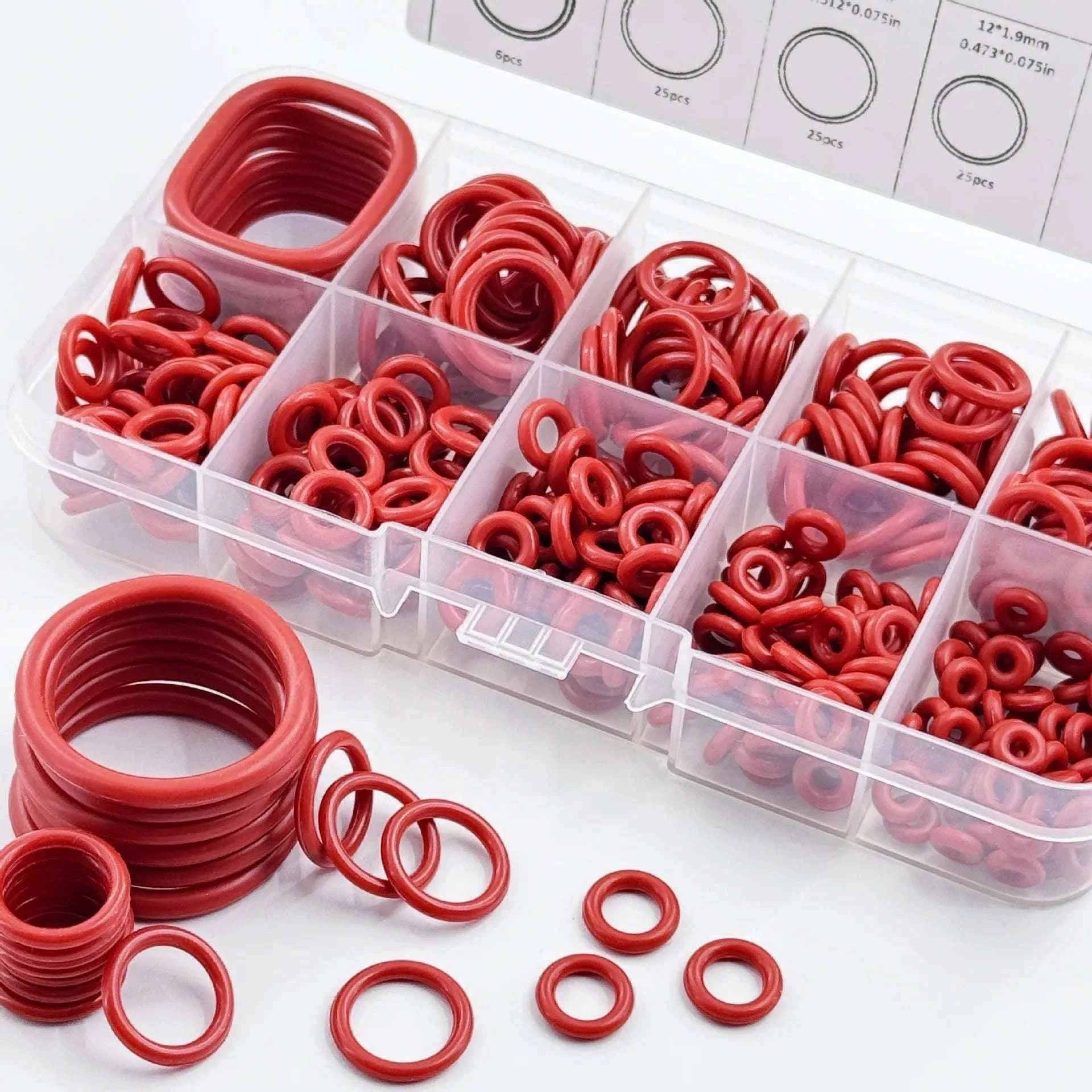 351pcs silicone O-ring set, 10 sizes, oil and heat resistant, suitable for cars and pipelines
