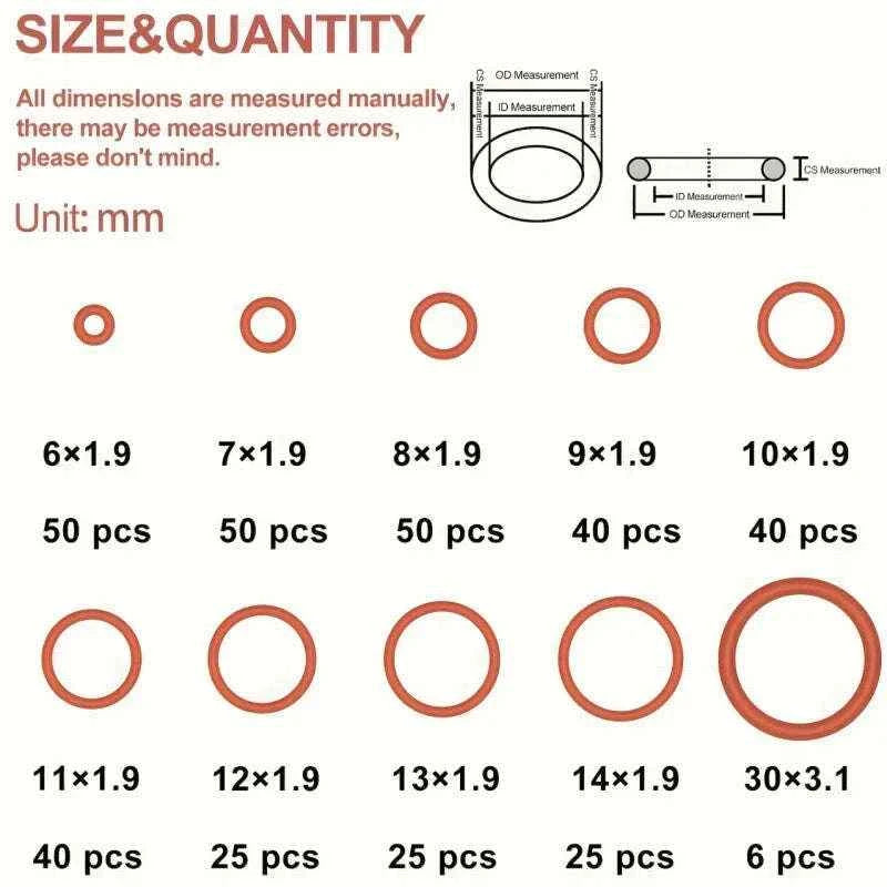 351pcs silicone O-ring set, 10 sizes, oil and heat resistant, suitable for cars and pipelines