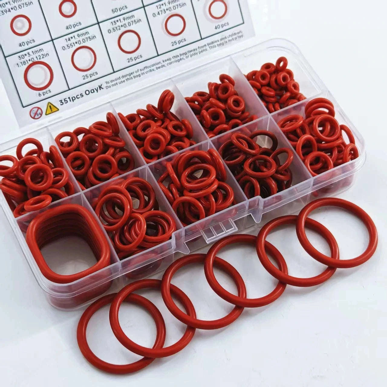 351pcs silicone O-ring set, 10 sizes, oil and heat resistant, suitable for cars and pipelines-Default Title
