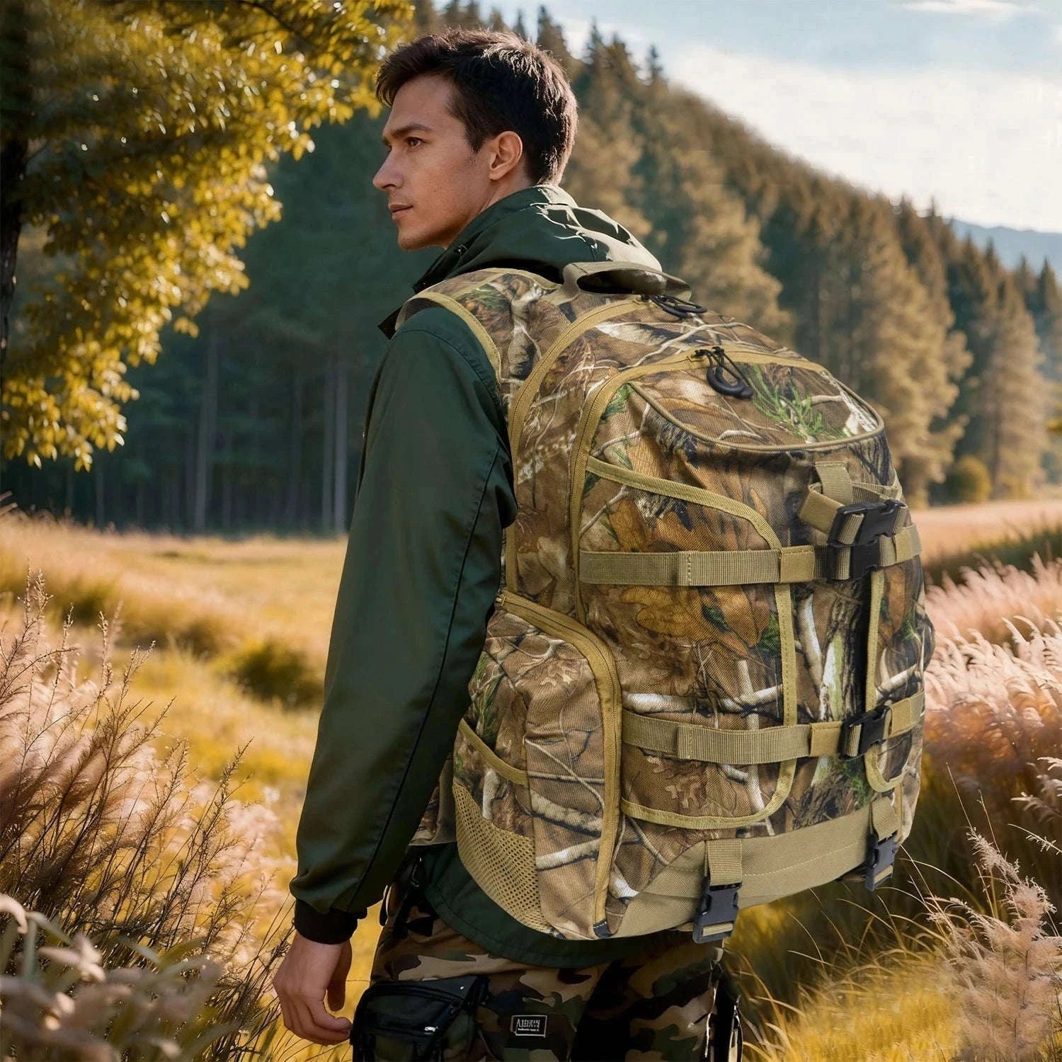 35L Hunting Backpack for Rifle, Bow and Gear Storage-Green