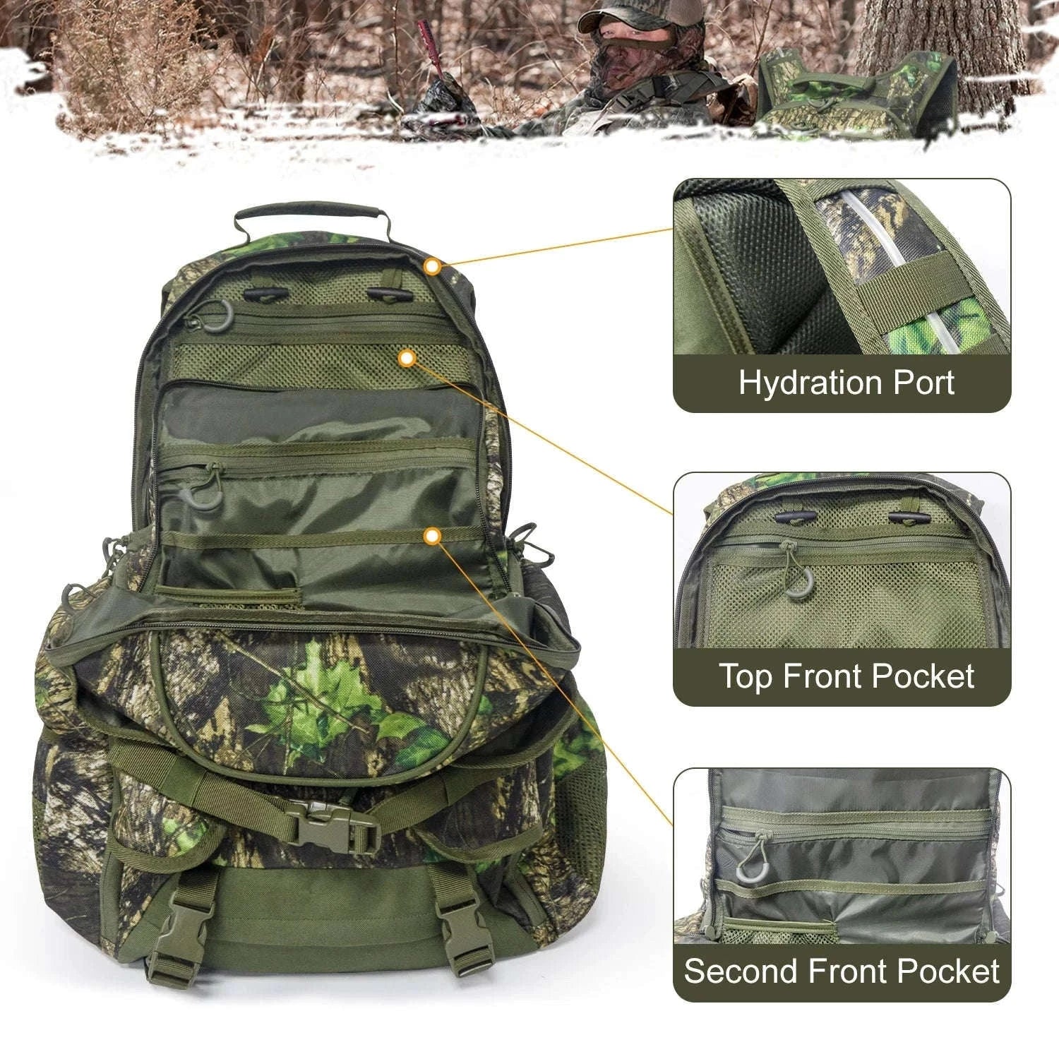 35L Hunting Backpack for Rifle, Bow and Gear Storage-Green