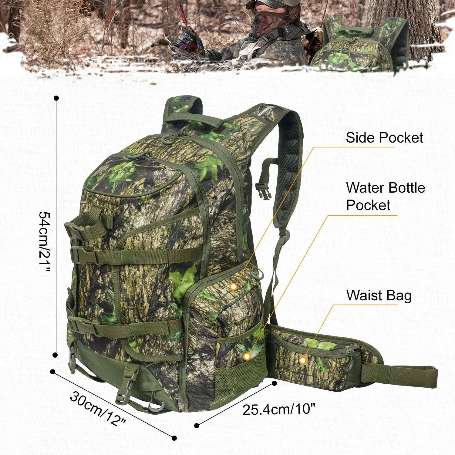 35L Hunting Backpack for Rifle, Bow and Gear Storage-Green