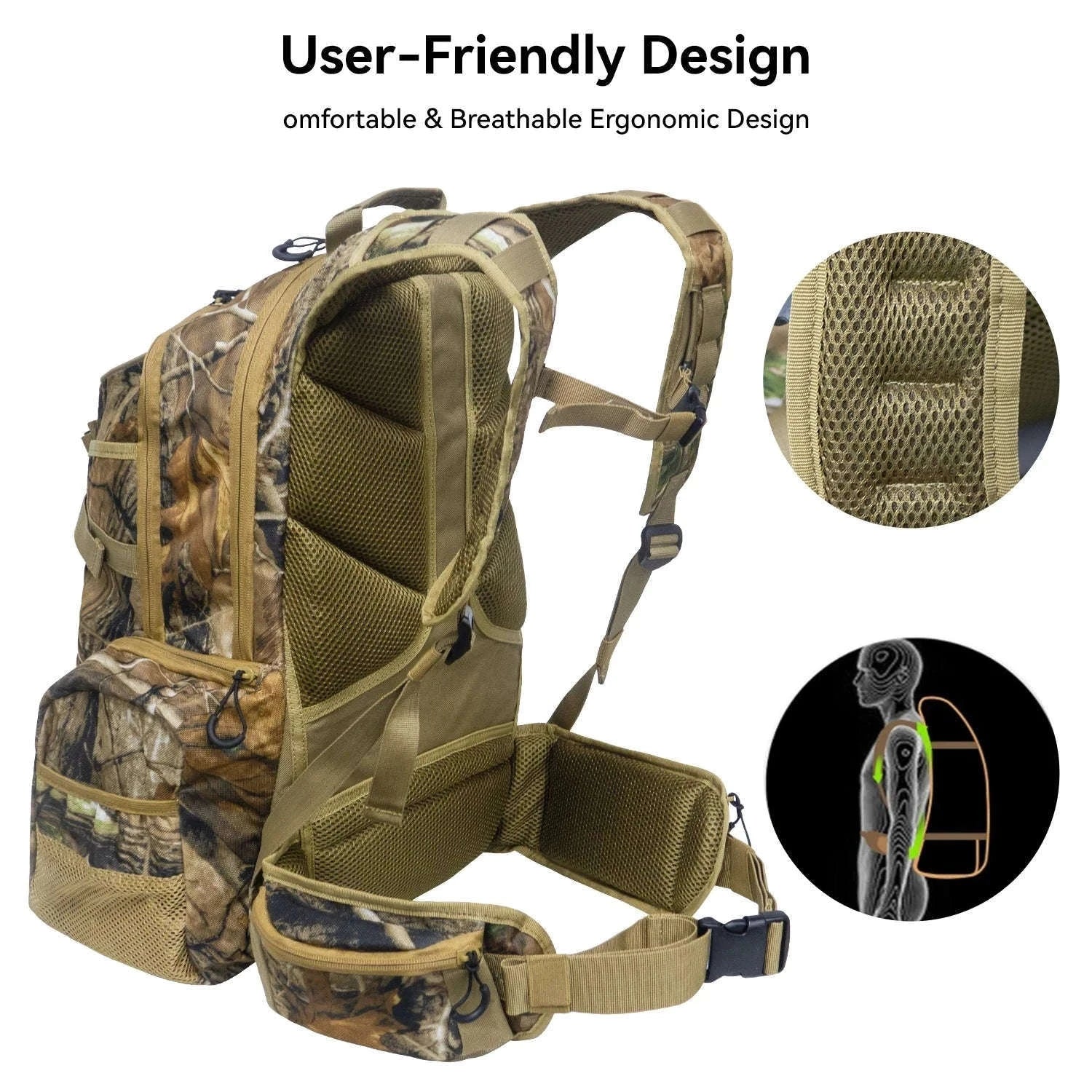 35L Hunting Backpack for Rifle, Bow and Gear Storage-Green