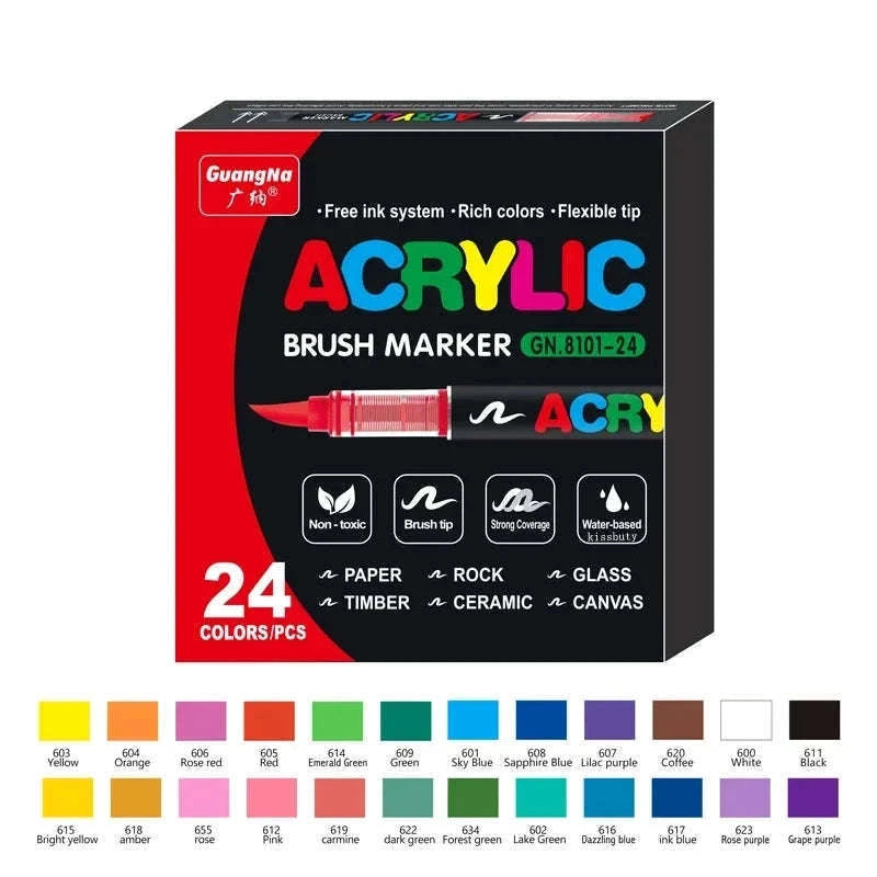 36-Color Acrylic Marker Pens Set with Brush Nib-12 Colors