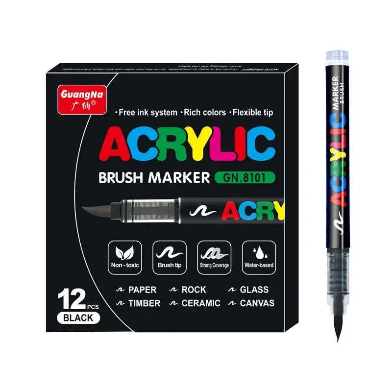 36-Color Acrylic Marker Pens Set with Brush Nib-12 Colors