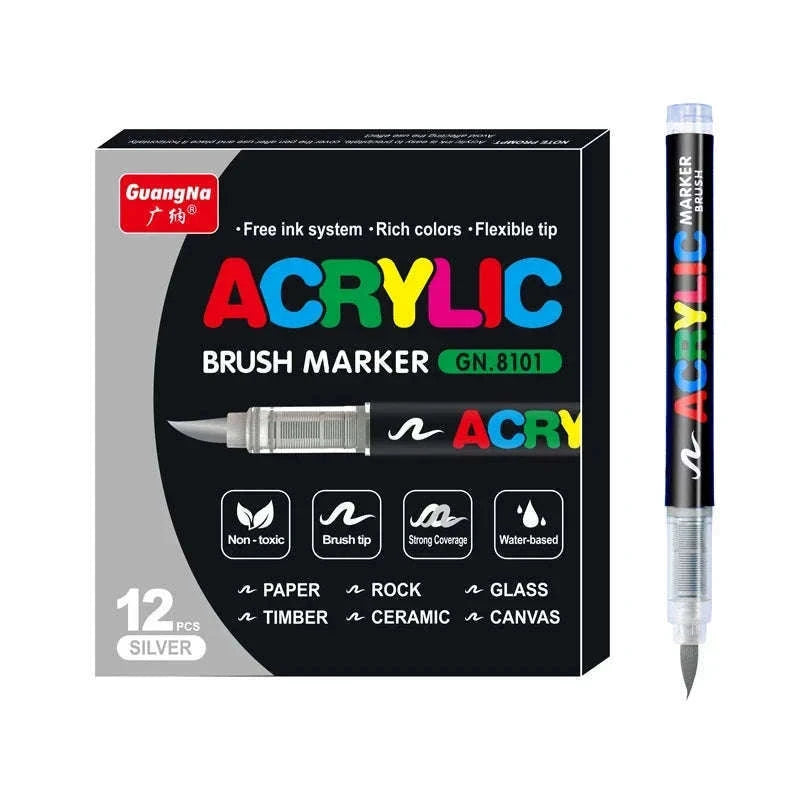 36-Color Acrylic Marker Pens Set with Brush Nib-12 Colors