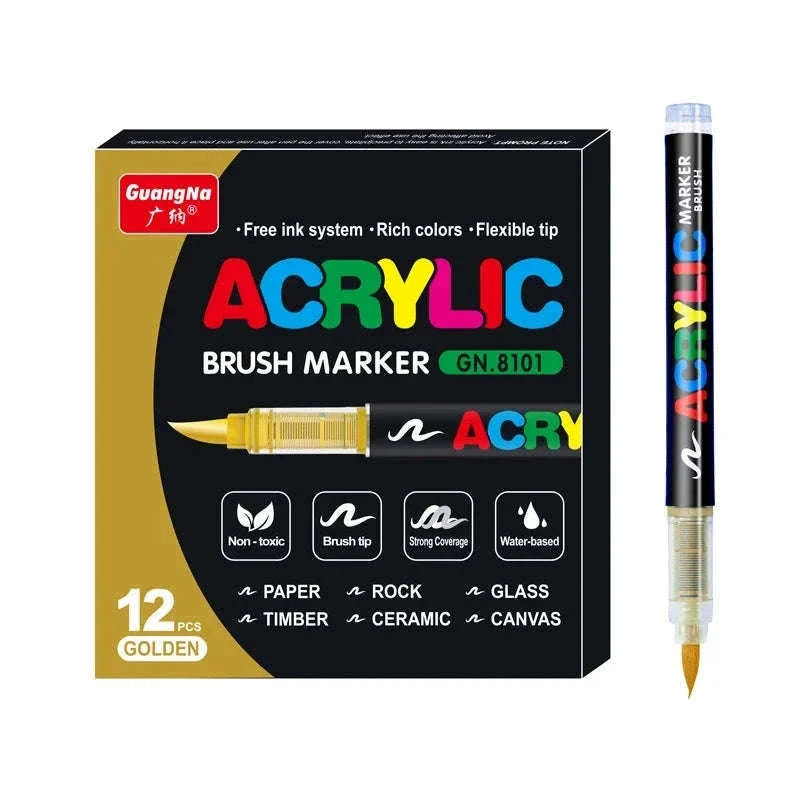 36-Color Acrylic Marker Pens Set with Brush Nib-12 Colors
