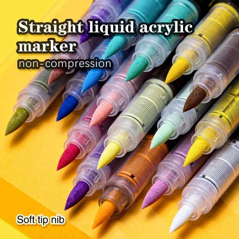 36-Color Acrylic Marker Pens Set with Brush Nib-12 Colors