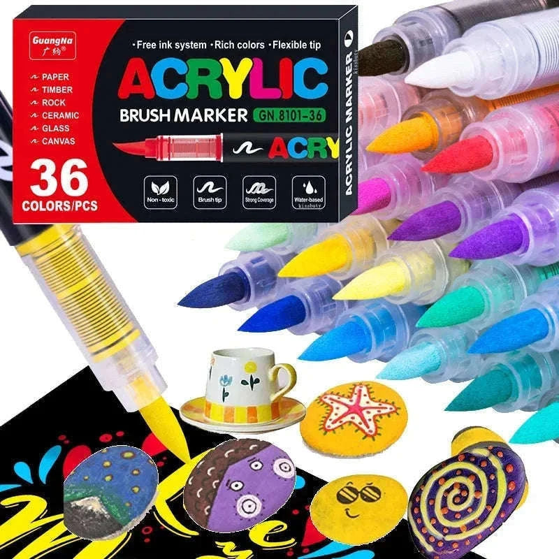 36-Color Acrylic Marker Pens Set with Brush Nib-12 Colors