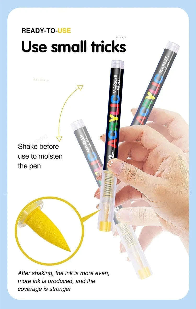 36-Color Acrylic Marker Pens Set with Brush Nib-12 Colors