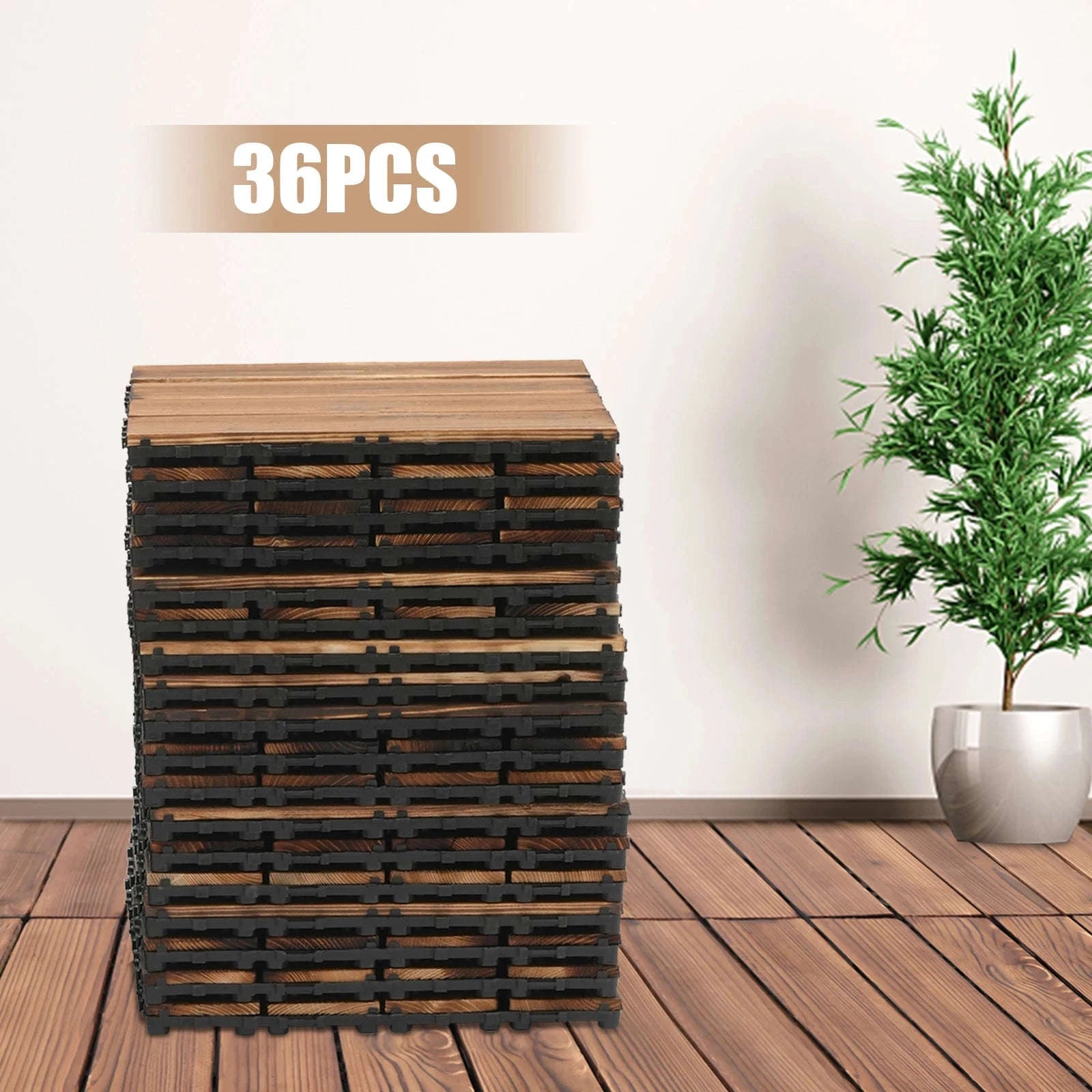 36-Piece Outdoor Wooden Flooring Tiles Set-Chocolate / GERMANY
