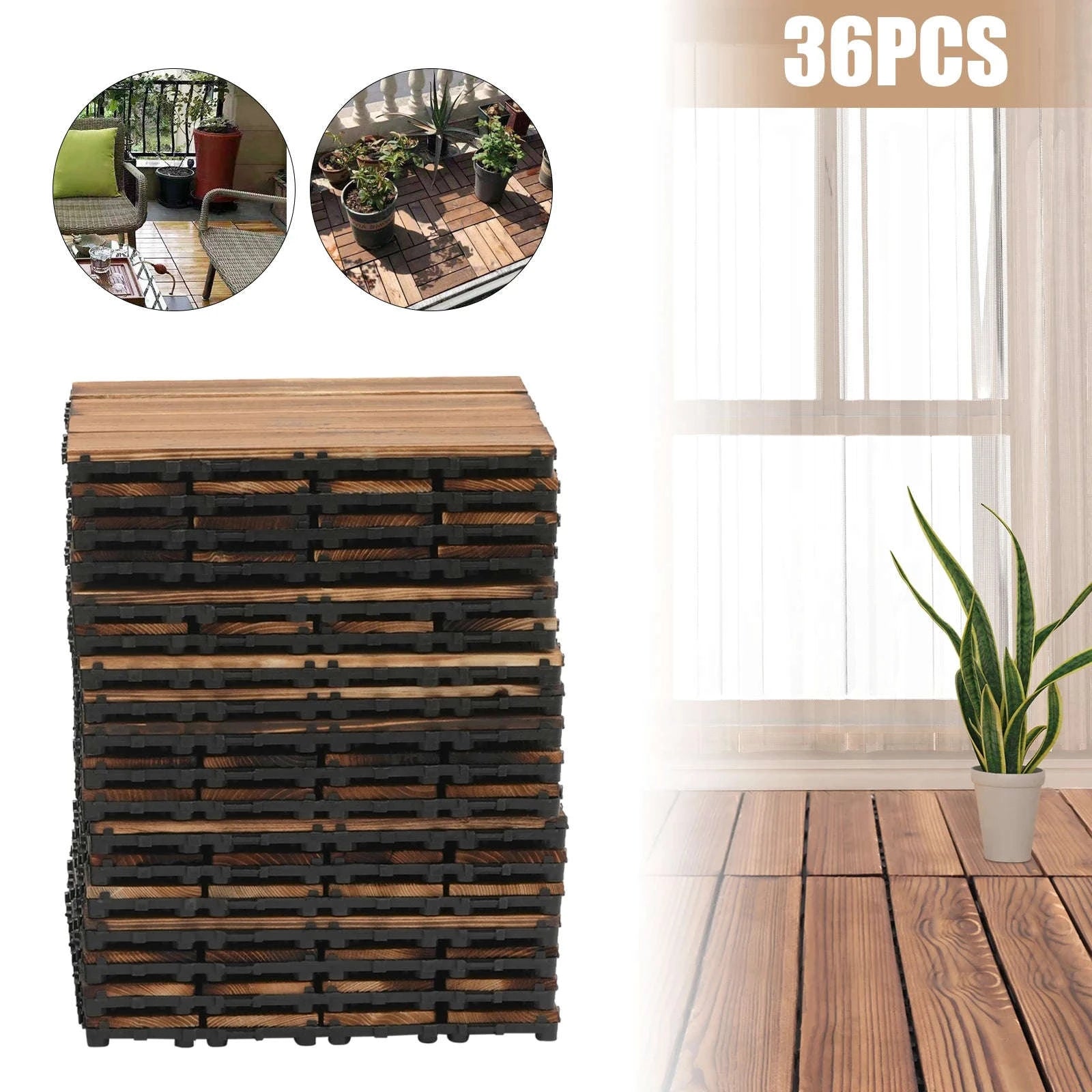 36-Piece Outdoor Wooden Flooring Tiles Set-Chocolate / GERMANY