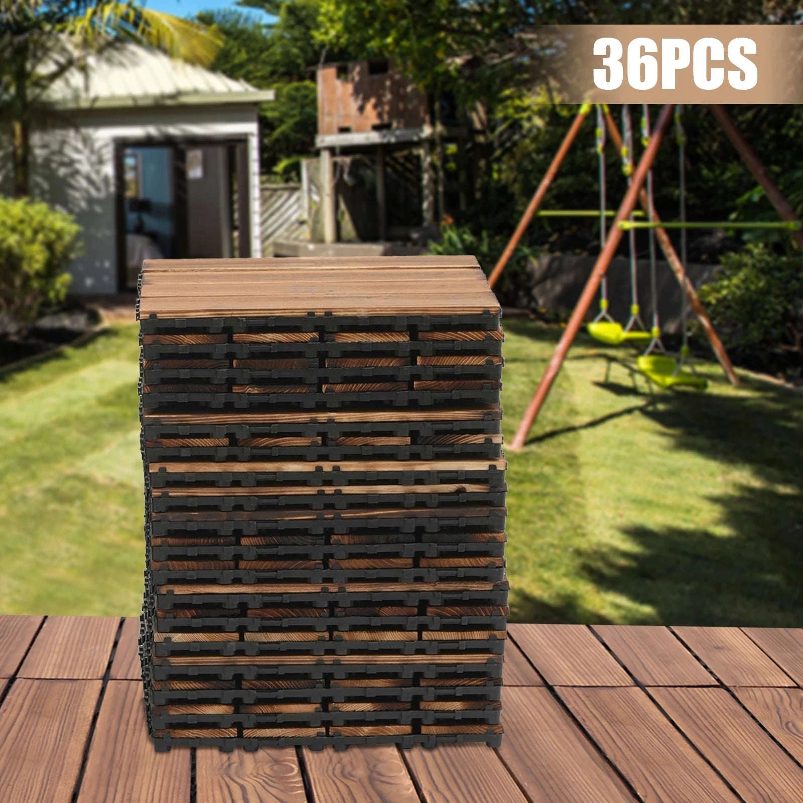 36-Piece Outdoor Wooden Flooring Tiles Set-Chocolate / GERMANY