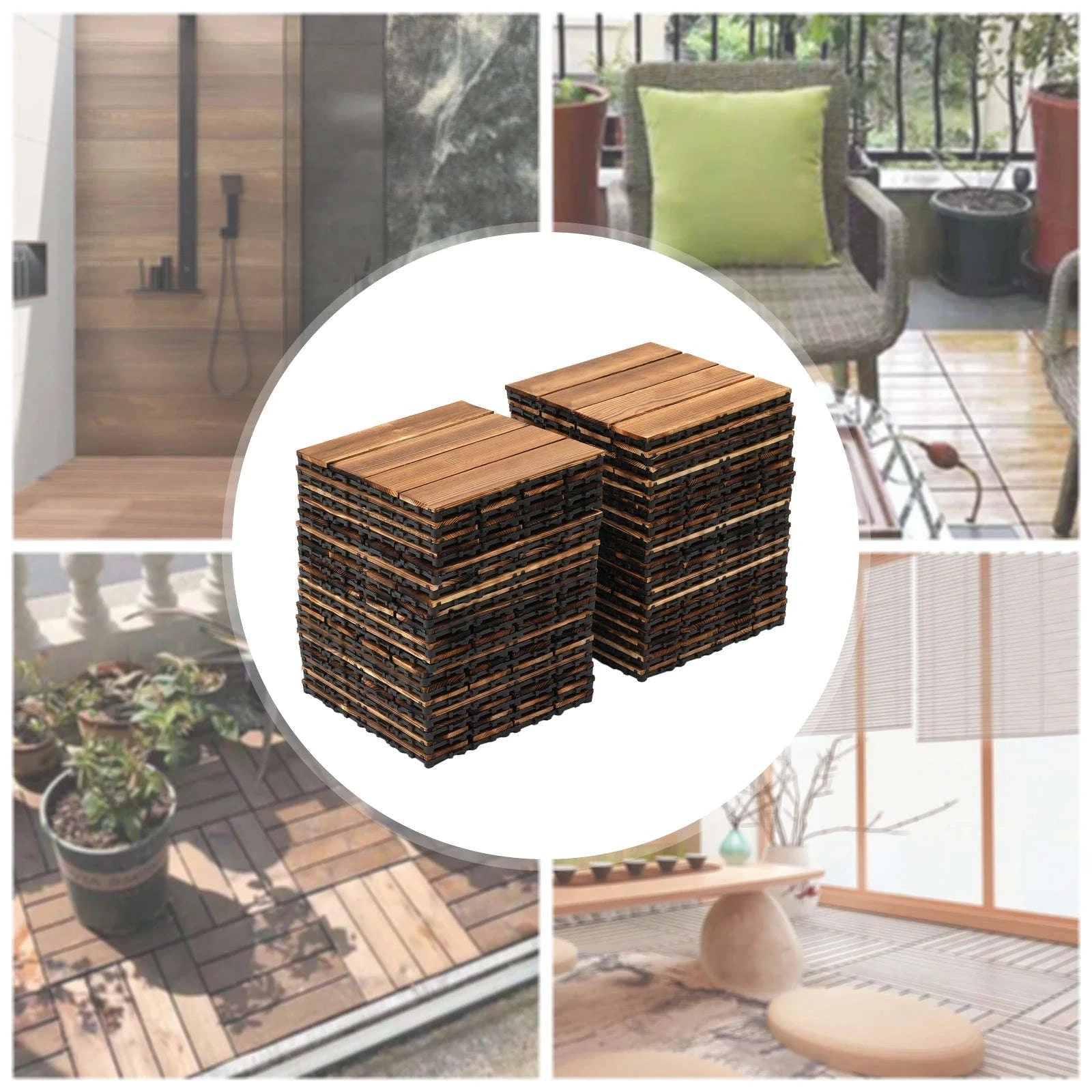 36-Piece Outdoor Wooden Flooring Tiles Set-Chocolate / GERMANY