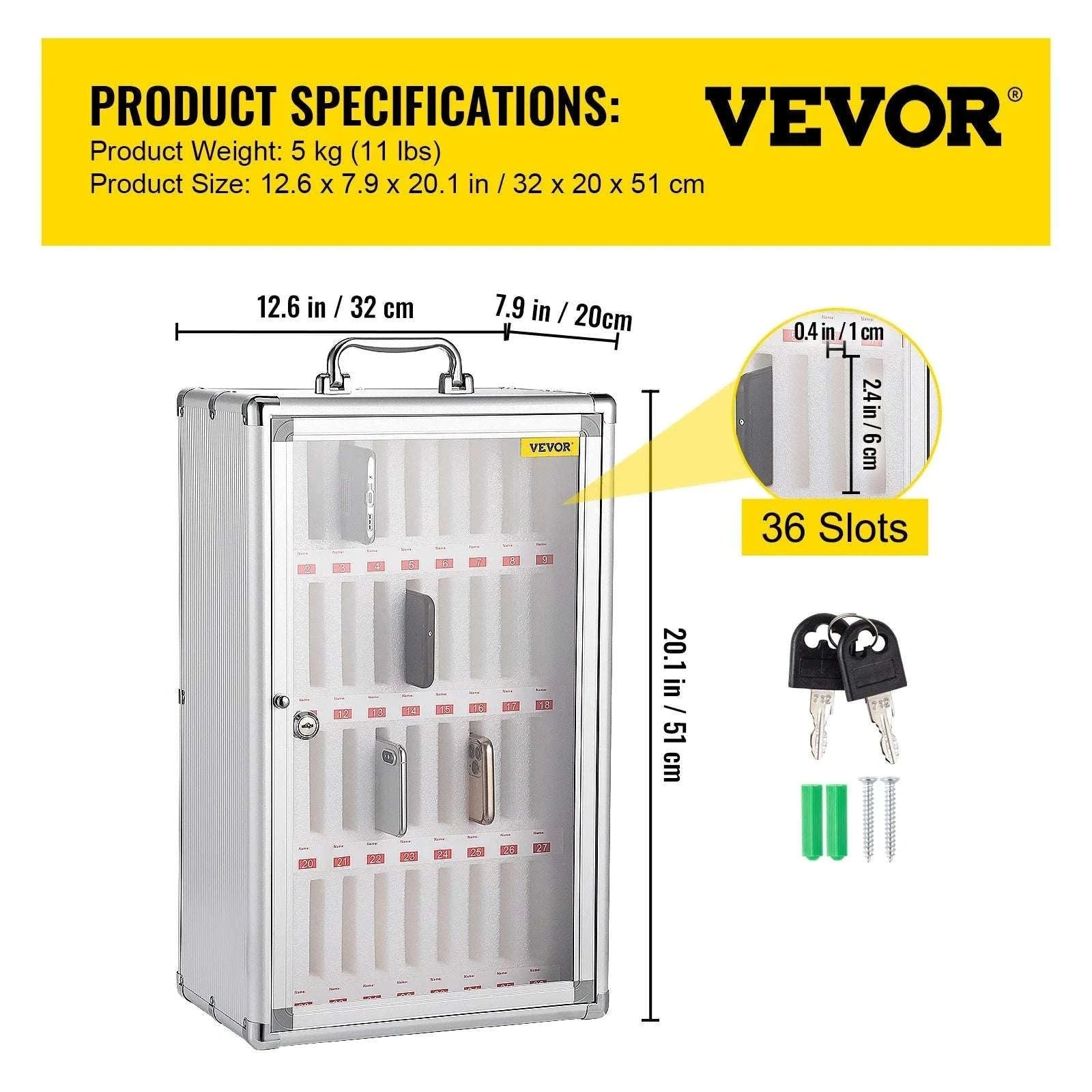 36-Slot Lockable Cell Phone Storage Cabinet Wall Mounted Organizer-36 Slots / CZECH REPUBLIC