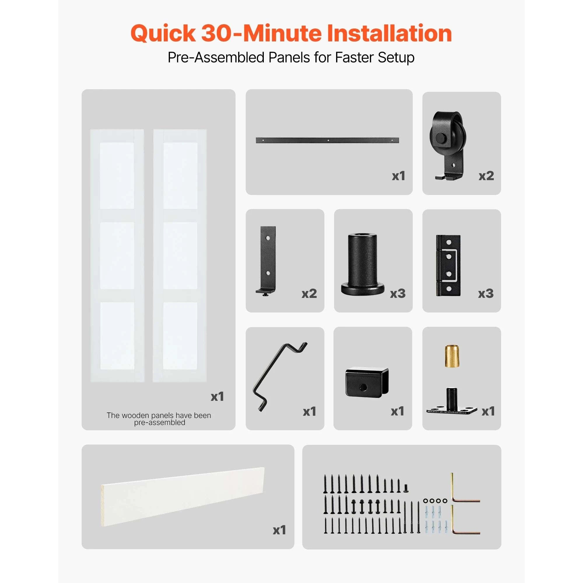 36" x 84" Bifold Barn Door with Frosted Glass & Hardware Kit-36x84inch / United States