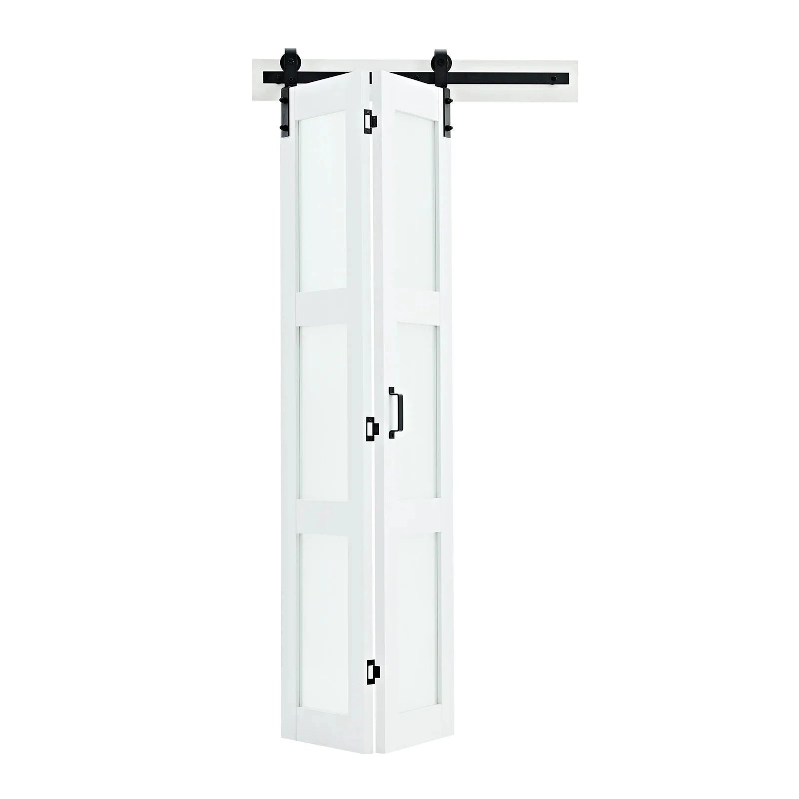 36 x 84 Frosted Glass Bifold Barn Door with Header Board and Hardware Kit, White-36x84inch / United States