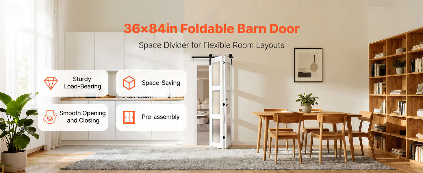 36 x 84 Frosted Glass Bifold Barn Door with Header Board and Hardware Kit, White-36x84inch / United States