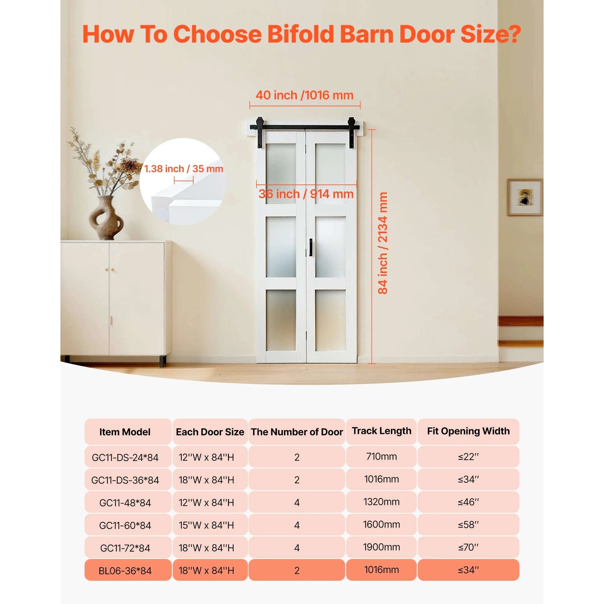 36 x 84 Frosted Glass Bifold Barn Door with Header Board and Hardware Kit, White-36x84inch / United States