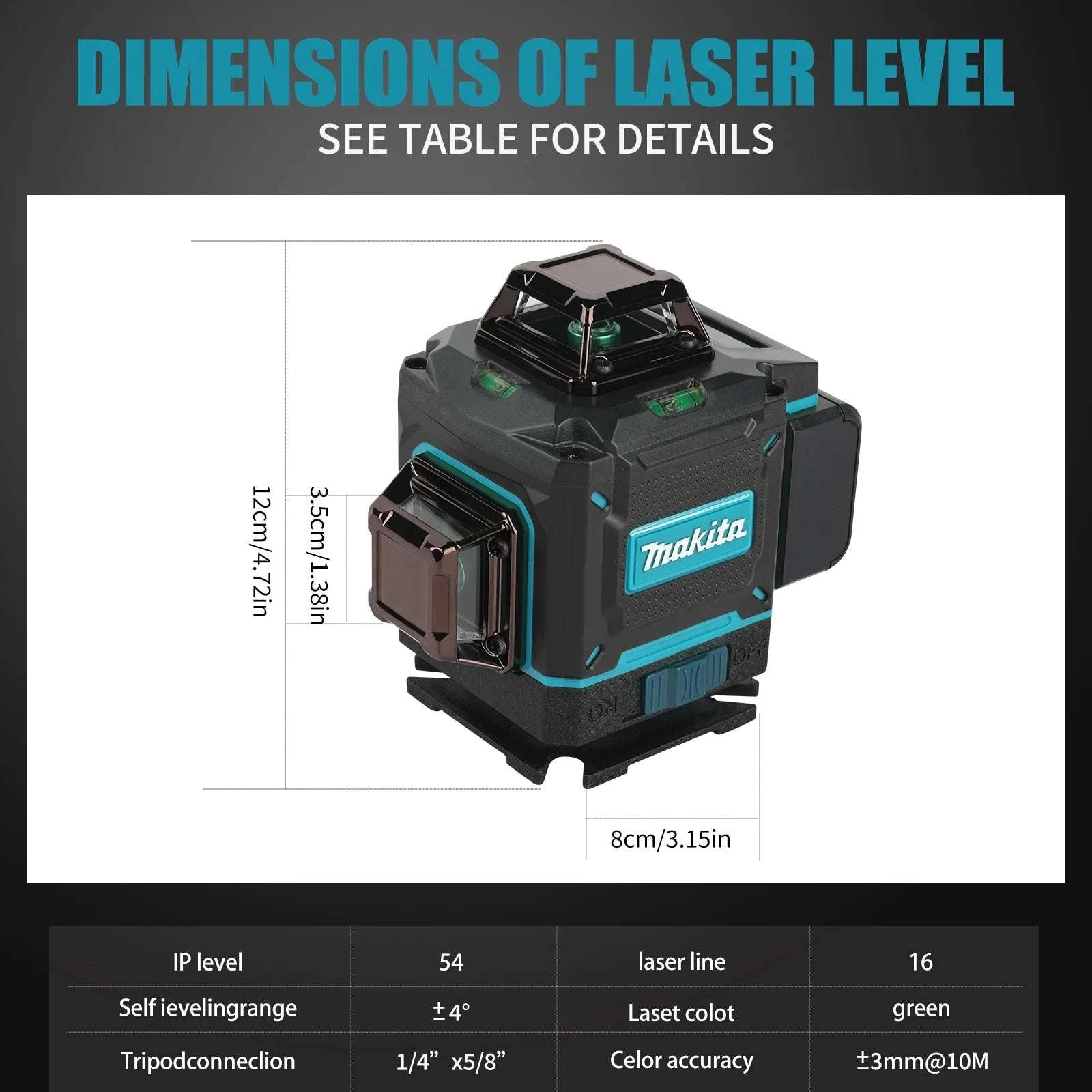 360° 4D 16-Line Laser Level Self-Leveling Cross Line Tool-1Battery 1Charger UK