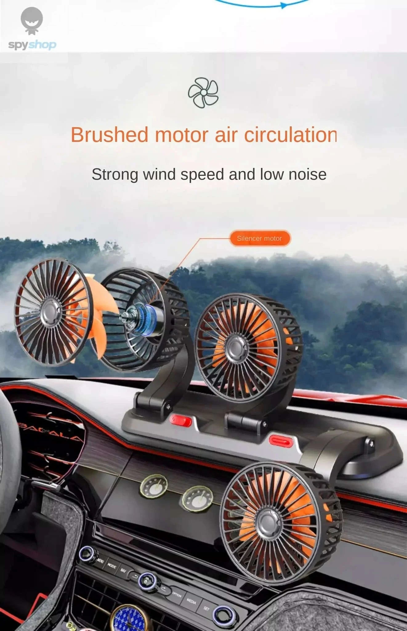 360° Adjustable Car Fan-3 Head 24V Car cigar