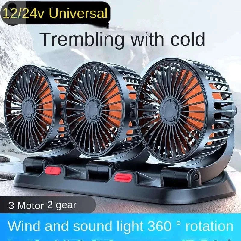 360° Adjustable Dual-Head Car Fan for Cooler Drives-3 Head 24V Car cigar