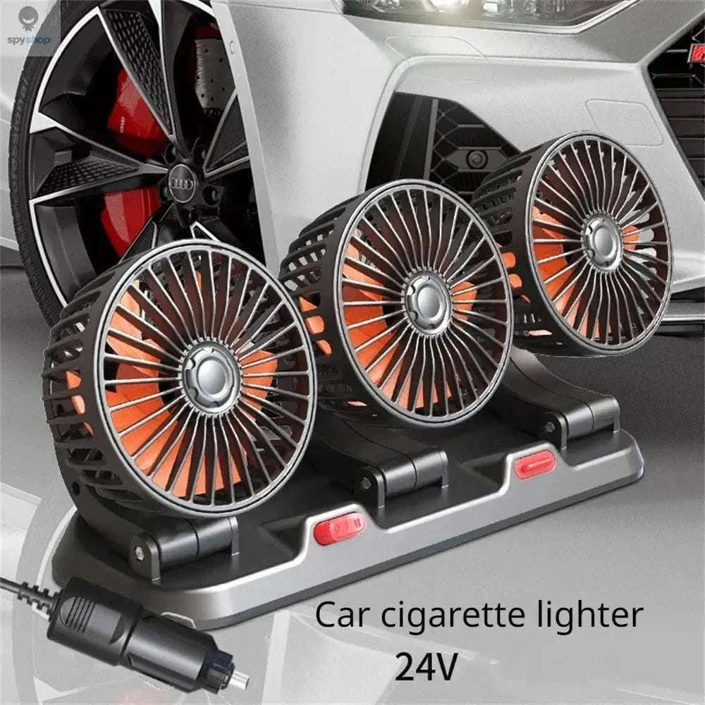 360° Adjustable Dual-Head Car Fan for Cooler Drives-3 Head 24V Car cigar