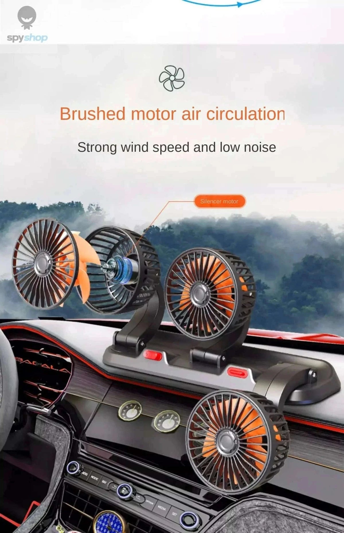 360° Adjustable Dual-Head Car Fan for Cooler Drives-3 Head 24V Car cigar