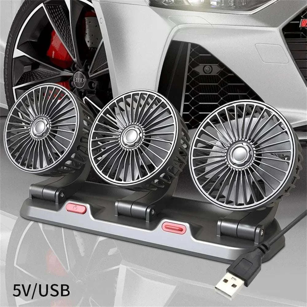 360° Adjustable Dual Head Car Fan with USB & 12V/24V Power-United States / 2 Head 12V Car cigar