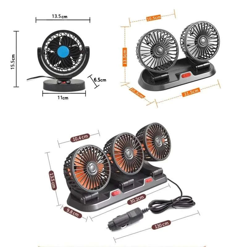 360° Adjustable Dual Head Car Fan with USB & 12V/24V Power-United States / 2 Head 12V Car cigar