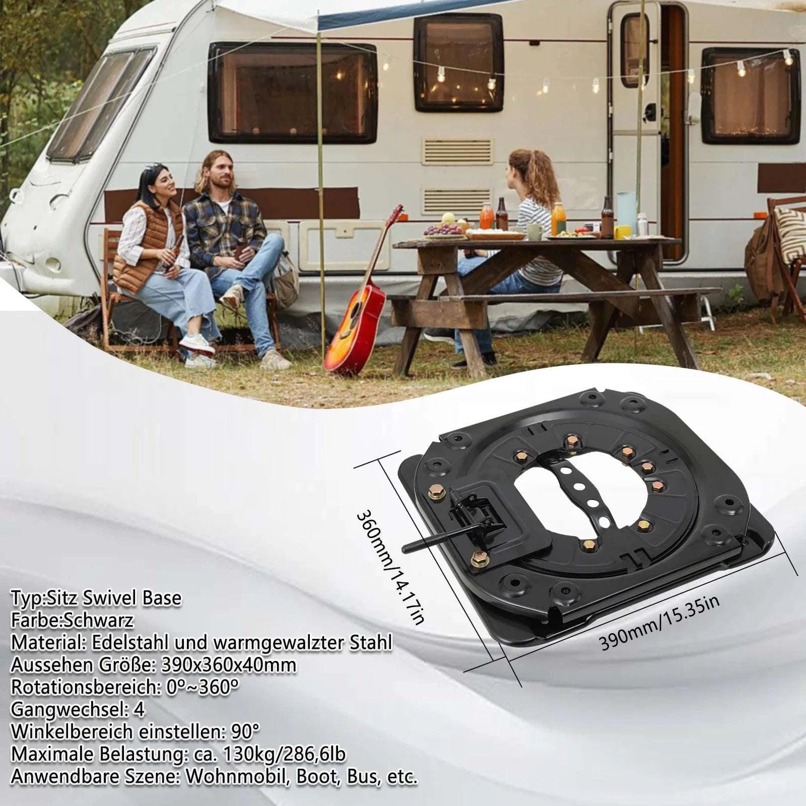 360 Degree Rotating Seat Swivel Base 130 kg for Campervan and RV-Germany