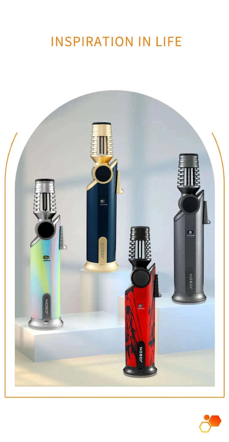 360° Rotatable Blue Flame Butane Lighter with Safety Lock-black