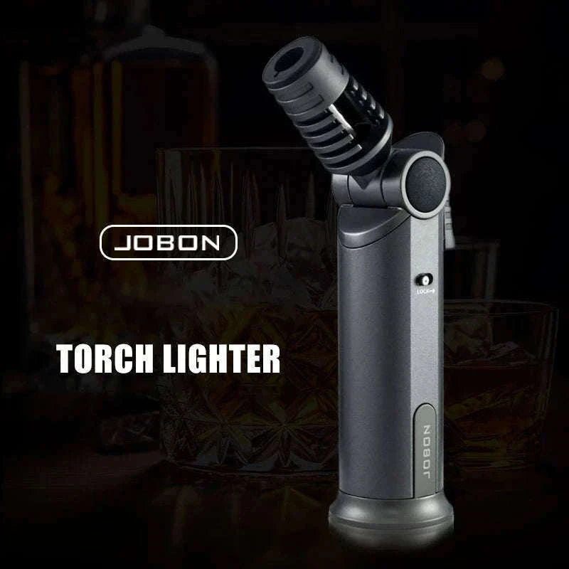 360° Rotatable Blue Flame Butane Lighter with Safety Lock-black