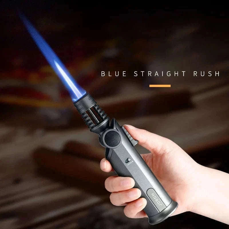360° Rotatable Blue Flame Butane Lighter with Safety Lock-black