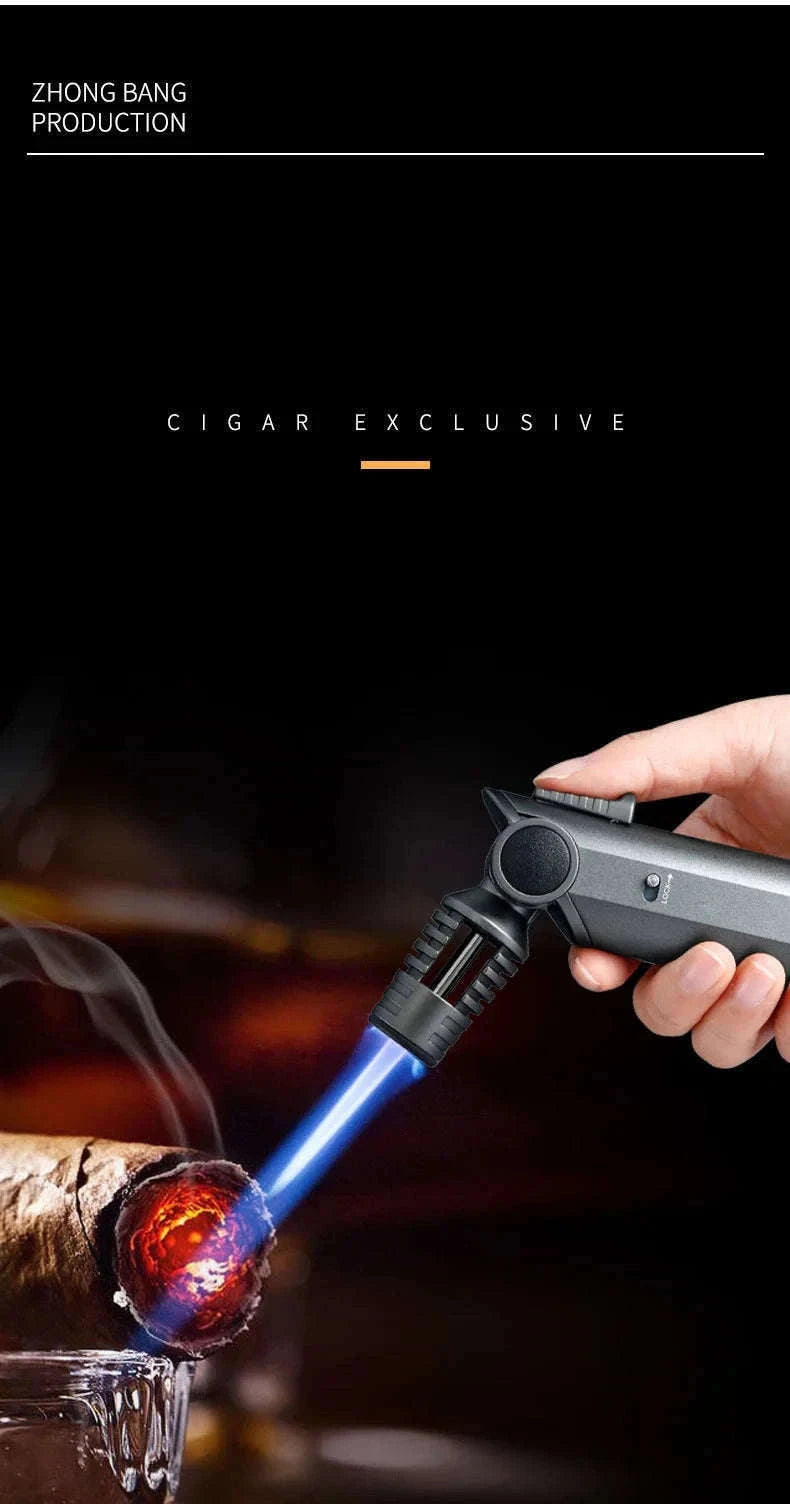 360° Rotatable Blue Flame Butane Lighter with Safety Lock-black