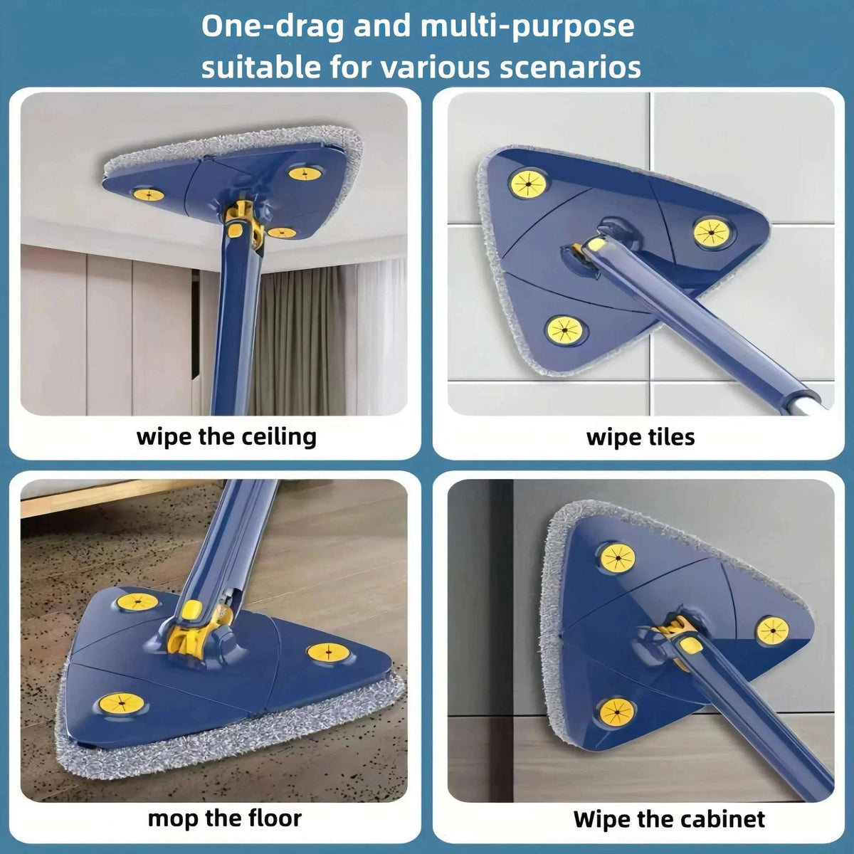 360 Rotatable Triangle Mop with Extendable Handle-Blue 5 pcs cloth