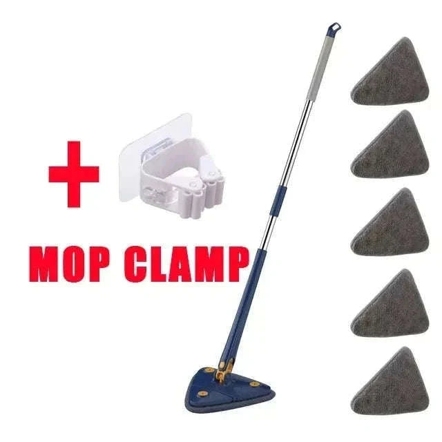 360 Rotatable Triangle Mop with Extendable Handle-Blue 5 pcs cloth