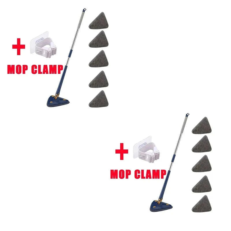 360 Rotatable Triangle Mop with Extendable Handle-Blue 5 pcs cloth