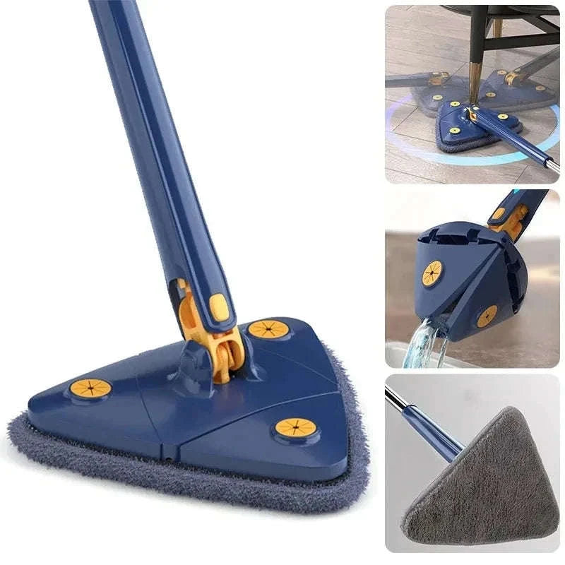 360 Rotatable Triangle Mop with Extendable Handle-Blue 5 pcs cloth