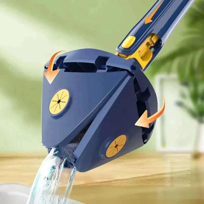 360 Rotatable Triangle Mop with Extendable Handle-Blue 5 pcs cloth