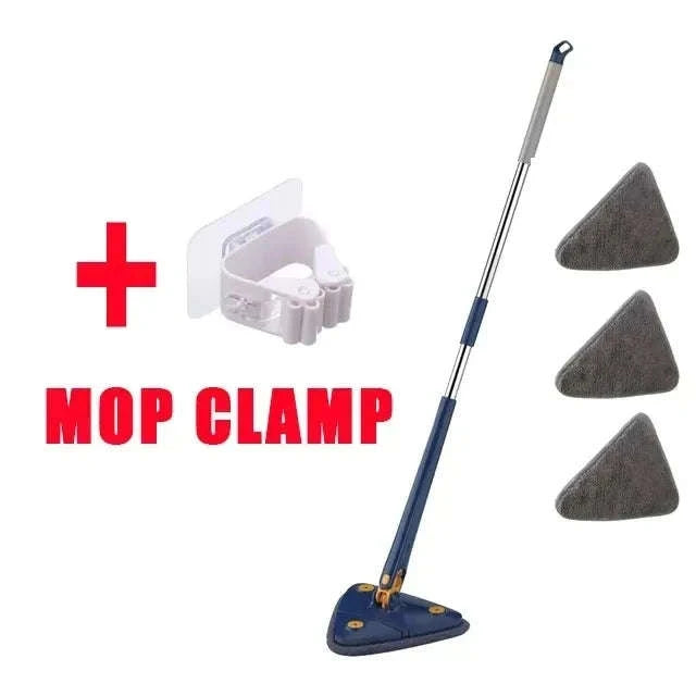 360 Rotatable Triangle Mop with Extendable Handle-Blue 5 pcs cloth