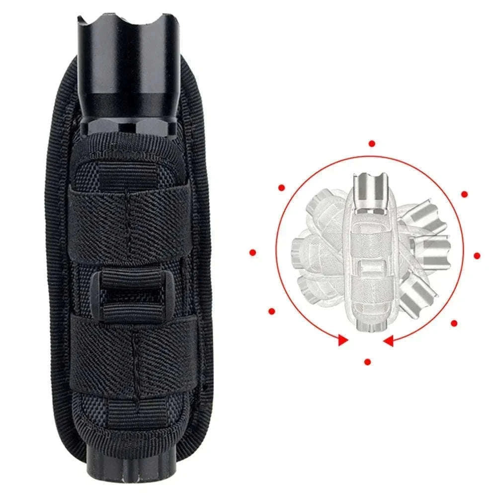 360° Rotating Flashlight Pouch Belt Holster Nylon Torch Holder-Black