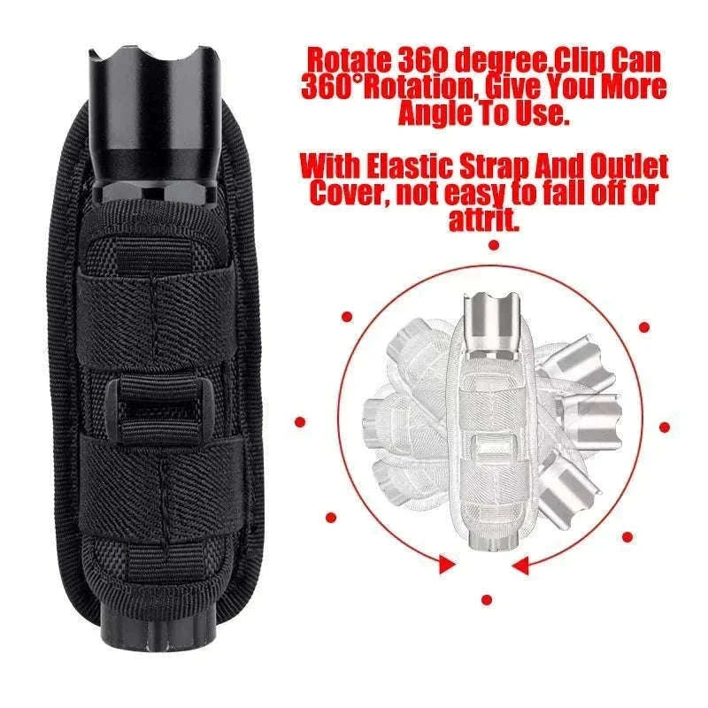 360° Rotating Flashlight Pouch Belt Holster Nylon Torch Holder-Black
