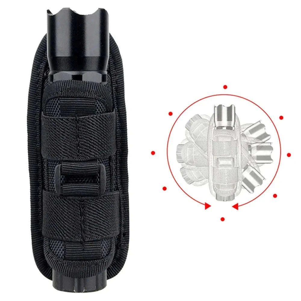 360° Rotating Flashlight Pouch Belt Holster Nylon Torch Holder-Black