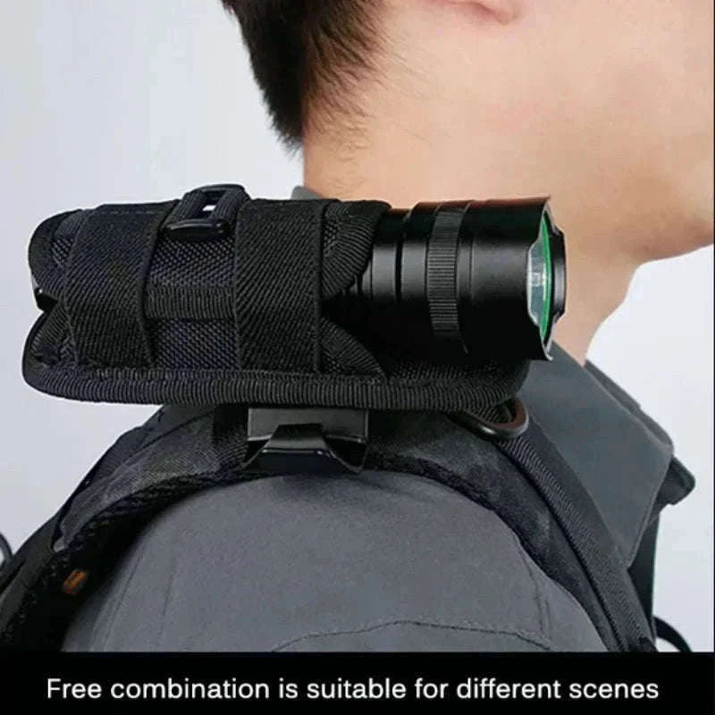 360° Rotating Flashlight Pouch Belt Holster Nylon Torch Holder-Black