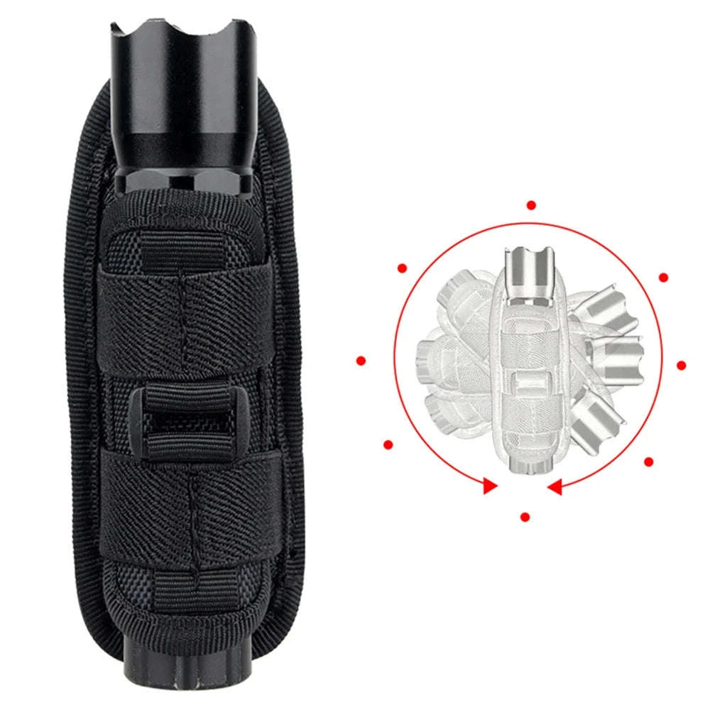 360° Rotating Flashlight Pouch Belt Holster Nylon Torch Holder-Black