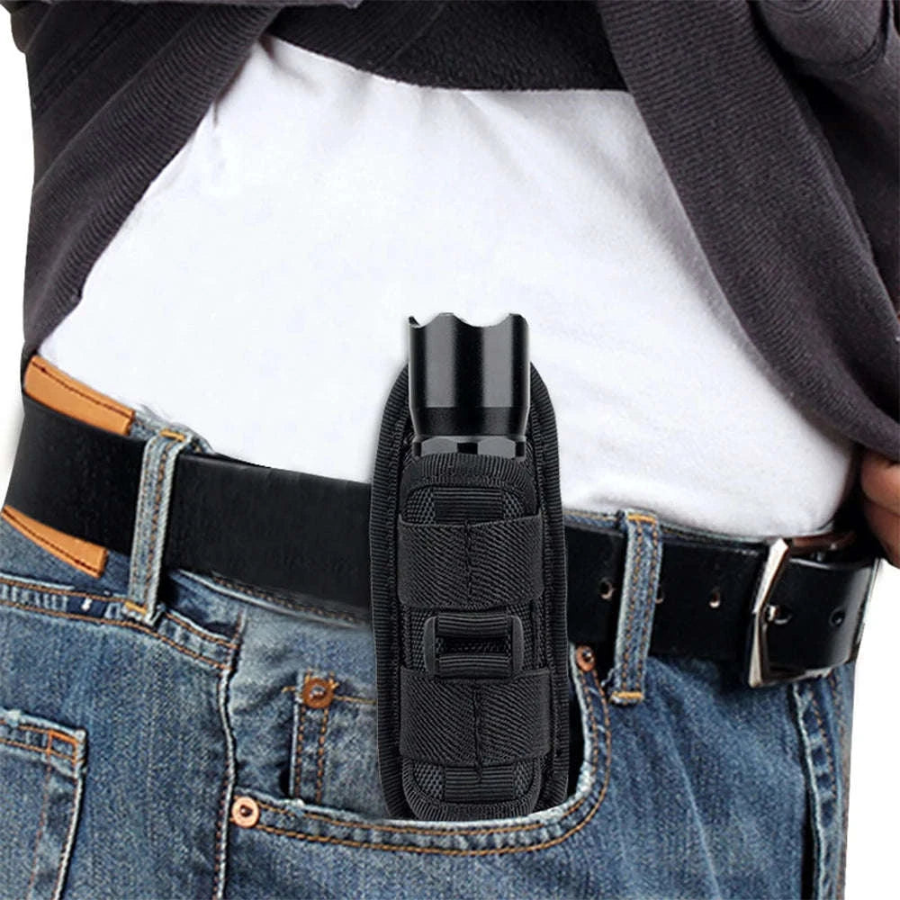 360° Rotating Flashlight Pouch Belt Holster Nylon Torch Holder-Black