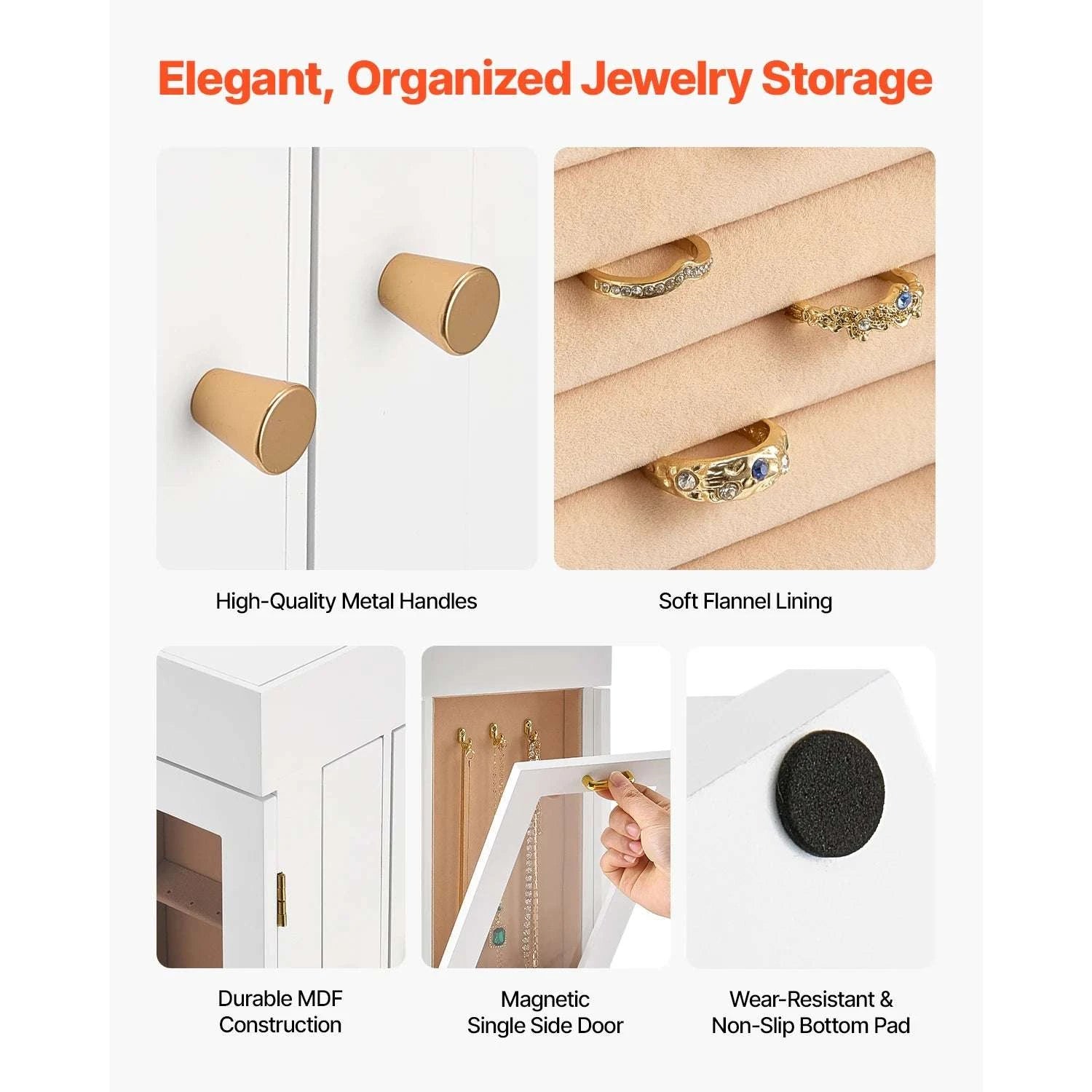 360° Rotating Jewelry Organizer Box with Acrylic Window & Hooks-2-Side Door / france